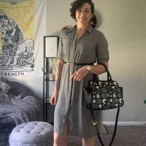 WHBM WHITE BLACK LONG SLEEVE STRIPED SHIRTDRESS